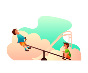 Little boys on seesaw vector illustration