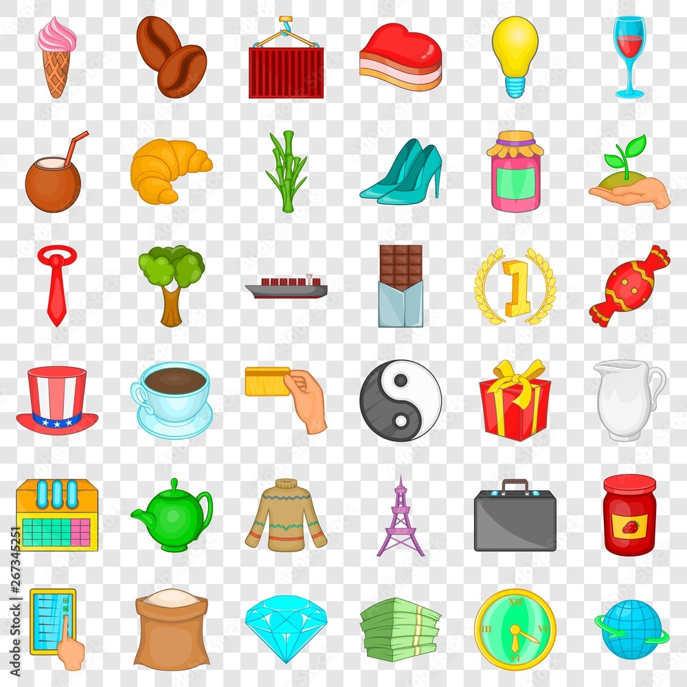 Poster jar icons set. cartoon style of 36 jar vector icons for web for any design