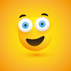     Smiling Emoji - Simple Happy Emoticon with Pop Out Eyes on Yellow Background - Vector Design 