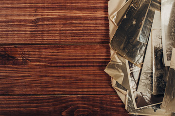 retro some old photos on wooden table