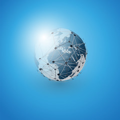 Cloud Computing and Networks Concept with Earth Globe - Abstract Global Digital Connections, Technology Background, Creative Design Element Template 