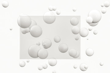 3d rendering, white balls with frame in the middle.