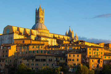 Fototapeta na wymiar Stadtansicht von Siena mit dem Dom im Abendlicht