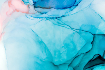 Alcohol ink sea texture. Contemporary art. Spots of oil paint. Abstract art background. Multicolored bright texture. Fragment of artwork. Modern art. Inspired by the sky, as well as steam and smoke.