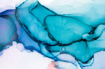 Alcohol ink sea texture. Contemporary art. Spots of oil paint. Abstract art background. Multicolored bright texture. Fragment of artwork. Modern art. Inspired by the sky, as well as steam and smoke.