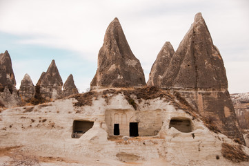 View of the unique volcanic landscape of Cappadocia