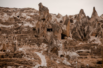 View of the unique volcanic landscape of Cappadocia