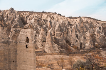 View of the unique volcanic landscape of Cappadocia