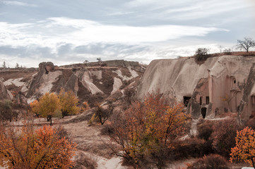 View of the unique volcanic landscape of Cappadocia