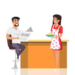 Fototapeta premium Family having breakfast flat vector illustration