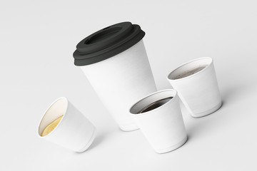 Set of white coffee cups on white background. 3d rendering
