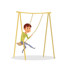 Happy boy swinging flat vector illustration