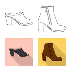 Isolated object of footwear and woman sign. Set of footwear and foot stock symbol for web.