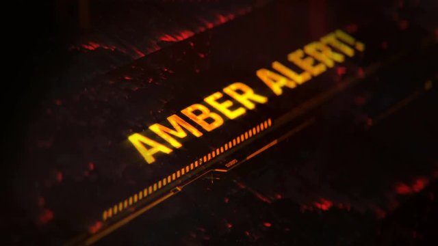 Amber alert text on screen, emergency sign, child abduction alert message. Warning message on smartphone or computer screen