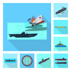 Vector design of military and nuclear sign. Set of military and ship vector icon for stock.