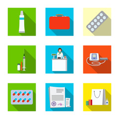 Vector illustration of pharmacy and hospital sign. Set of pharmacy and business vector icon for stock.