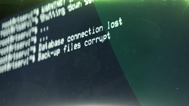 Hacking into system, file corruption, data loss, programming commands on screen. Hacking in progress