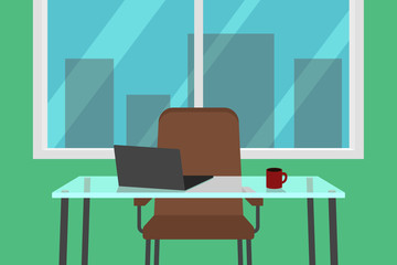 Fototapeta premium Office interior with glass desk. Vector illustration.