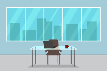 Office with glass table. Vector illustration.