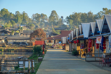 Fototapeta premium View lake and morning fog in Ban rakthai,maehongson,Thailand
