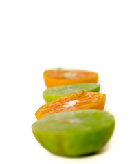 Fruit display on white background