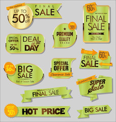 Golden sale banners and special offer tags collection 
