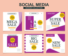Naklejka premium 6 Slides modern Social Media banner Template. Promotional square web banner for social media. Banner template designs.