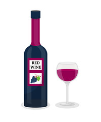 Wine bottle and glass flat vector illustration.