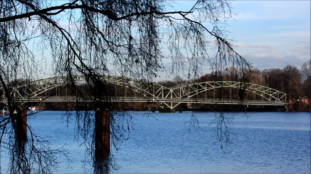 Eiswerder bridge between Havel River west shore and Eiswerder Island in Berlin Spandau from December 19, 2015, Germany