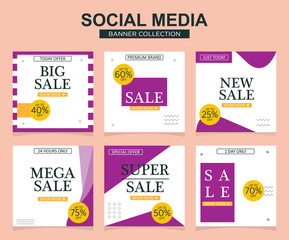 6 Slides modern Social Media banner Template. Promotional square web banner for social media. Banner template designs.