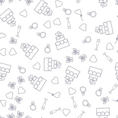 Wedding seamless pattern background of simple elements. Doodle hand drawn illustration