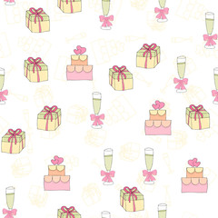 Wedding seamless pattern background of simple elements. Doodle hand drawn illustration