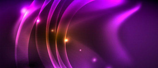 Neon color wave lines abstract background, magic techno futuristic light