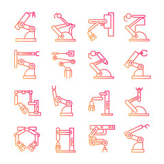 robotic arm  icons manufacturing process in red line theme