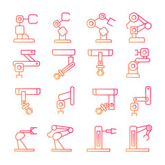 robotic arm  icons manufacturing process in red line theme