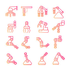 robotic arm  icons manufacturing process in red line theme
