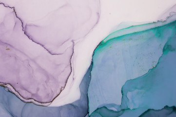 Alcohol ink sea texture. Contemporary art. Spots of oil paint. Abstract art background. Multicolored bright texture. Fragment of artwork. Modern art. Inspired by the sky, as well as steam and smoke.