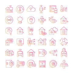 smart home icons red line design