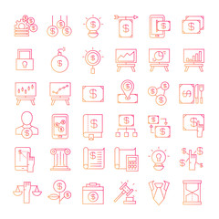 finance and investment icons, red line design