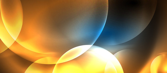 Blue neon bubbles and circles abstract background, futuristic magic techno design