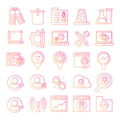 web media, SEO and network icons, red line design