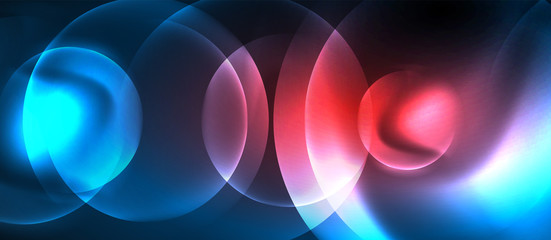 Blue neon bubbles and circles abstract background, futuristic magic techno design