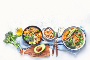 Vegetarian buddha bowls. Image with copy space