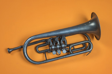 Fototapeta na wymiar Old silver trumpet