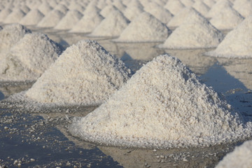 Sea salt in salt farm ready for harvest at Ban Laem, Phetchaburi Province, Thailand