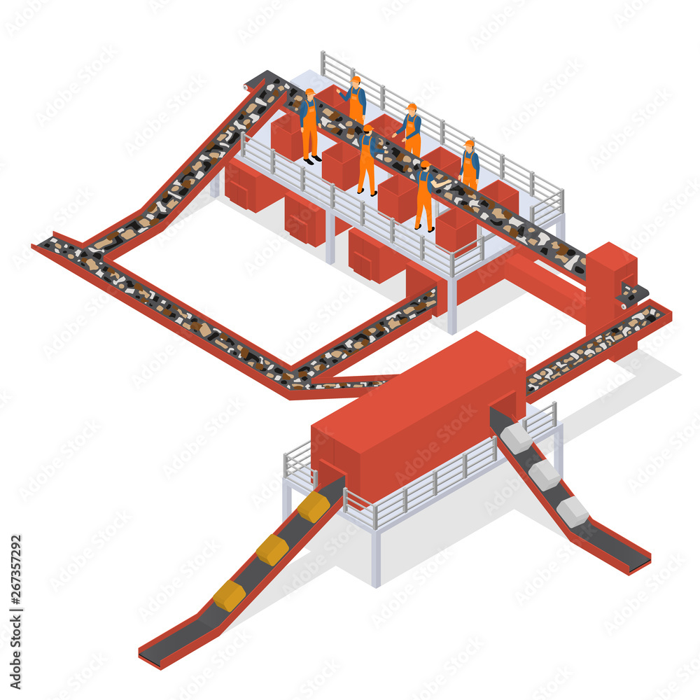 Poster garbage processing concept 3d isometric view. vector