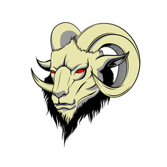 demon goat head. Satanic goat head. Binary satanic symbol. Vector illustration isolated. Tattoo design, retro, music, summer, print symbol for biker black metal themes. isolated background.