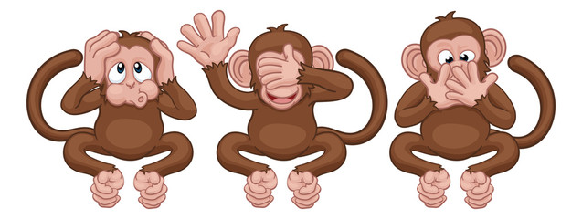 Fototapeta premium The monkeys from the saying see, hear and speak no evil cute cartoon characters.