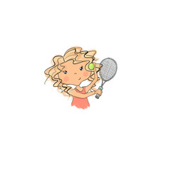 Blonde Hair Tennis Girl Isolated On A White Background Hand Drawn Illustration