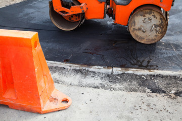 Road roller working on the road construction